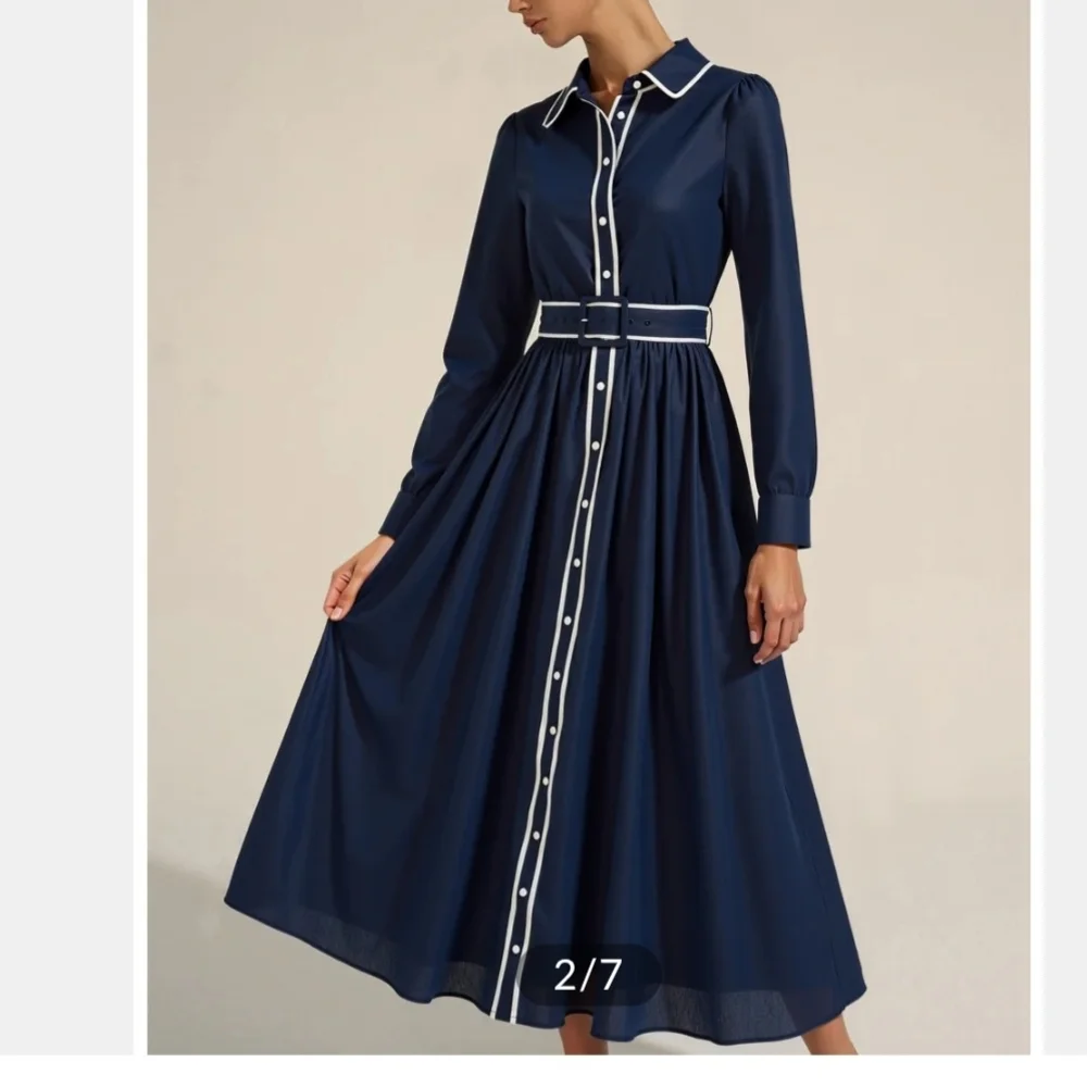 Commense Navy and White Midi Dress - Picture 2 of 6